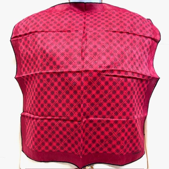 Unused Burberry Men / women Handkerchief 19" cotton burgendy black check logo(88 - Picture 3 of 6